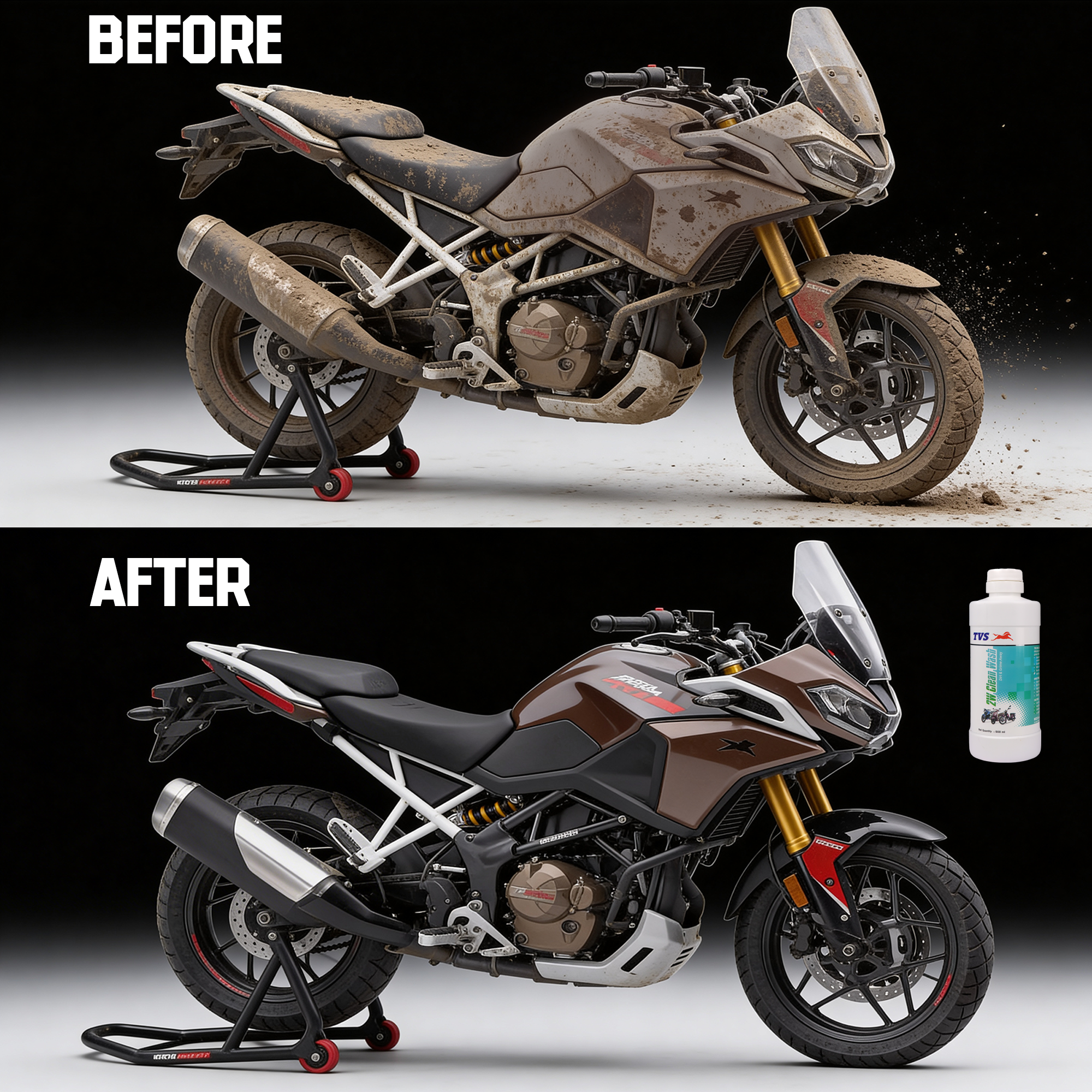 TVS Two-Wheeler Clean Wash 500ml | Powerful Bike Cleaner for Oil, Grease & Dirt Removal